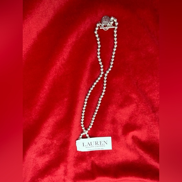 Lauren Ralph Lauren Logo Padlock Charm Beaded Collar Necklace Sterling Silver - Picture 7 of 11